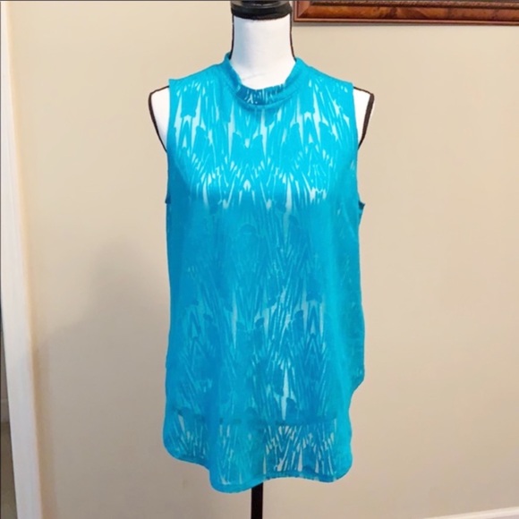 Apt. 9 Tops - Turquoise Mock Neck Sleeveless Burnout Blouse